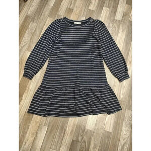 Petite Shimmer Striped Shoulder Button Ruffle Dress Size Medium